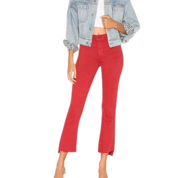 Mother Insider Crop Step Fray Hot Rod Red 25 - Picture 1 of 9